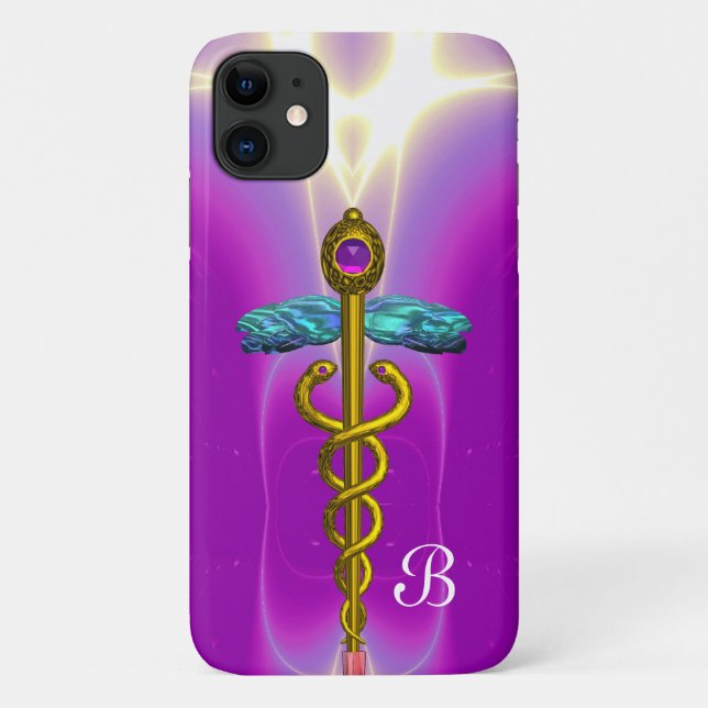 GOLD CADUCEUS MEDICAL SYMBOL Purple Monogram Case-Mate iPhone Case (Back)