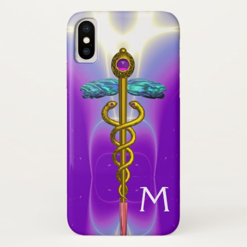 GOLD CADUCEUS MEDICAL SYMBOL Purple Monogram iPhone X Case