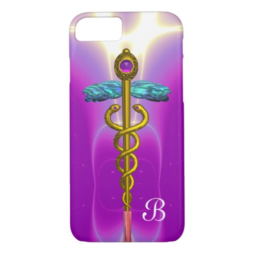 GOLD CADUCEUS MEDICAL SYMBOL Purple Monogram iPhone 87 Case