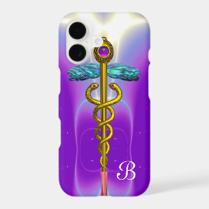 GOLD CADUCEUS MEDICAL SYMBOL Purple Monogram iPhone 17 Case