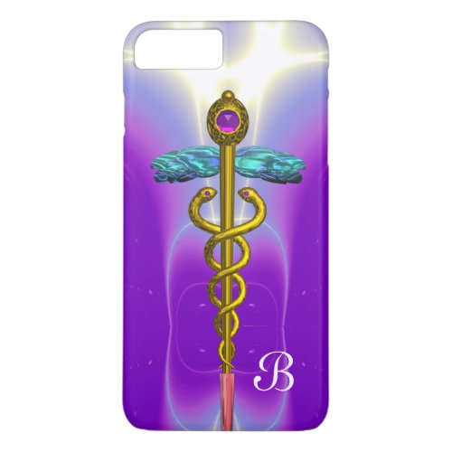GOLD CADUCEUS MEDICAL SYMBOL Purple Monogram iPhone 8 Plus7 Plus Case