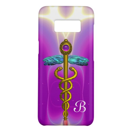 GOLD CADUCEUS MEDICAL SYMBOL Purple Monogram Case_Mate Samsung Galaxy S8 Case