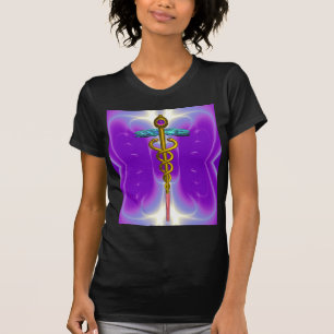 GOLD CADUCEUS MEDICAL SYMBOL ,Purple T-Shirt