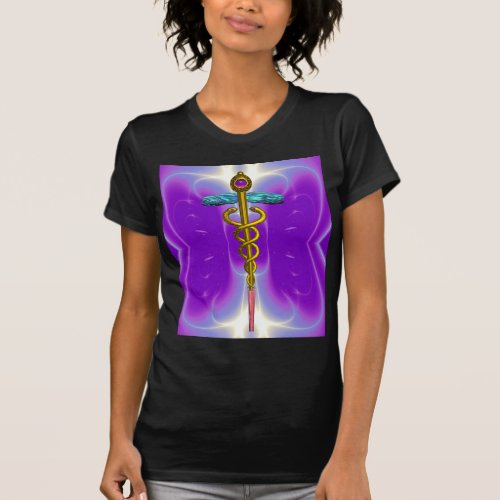 GOLD CADUCEUS MEDICAL SYMBOL Purple T_Shirt