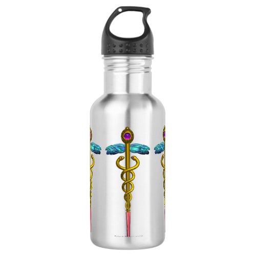 GOLD CADUCEUS MEDICAL SYMBOL STAINLESS STEEL WATER BOTTLE