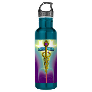 GOLD CADUCEUS MEDICAL SYMBOL STAINLESS STEEL WATER BOTTLE