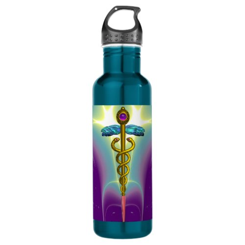 GOLD CADUCEUS MEDICAL SYMBOL STAINLESS STEEL WATER BOTTLE
