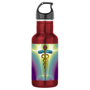 GOLD CADUCEUS MEDICAL SYMBOL STAINLESS STEEL WATER BOTTLE