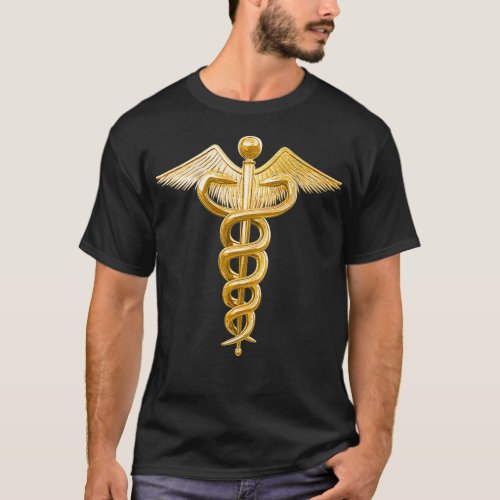 Gold Caduceus Medical Symbol  T_Shirt