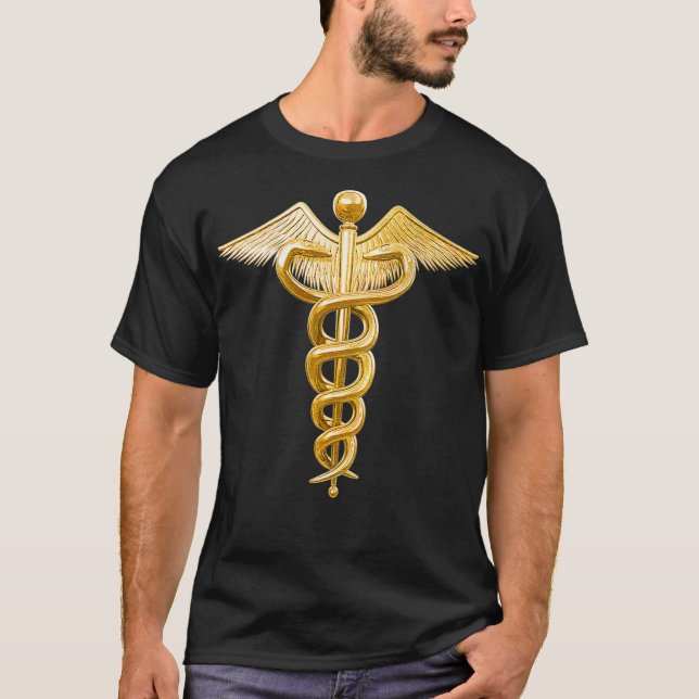 Gold Caduceus Medical Symbol  T-Shirt (Front)