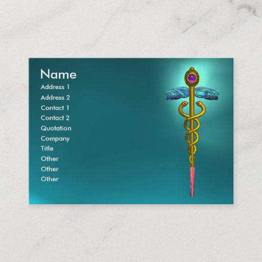 Customizable CADUCEUS, BLUE AQUAMARINE  vibrant gold amethyst Business Card Template