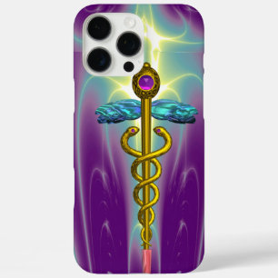 GOLD CADUCEUS MEDICAL SYMBOL ,Teal Green Purple iPhone 16 Pro Max Case