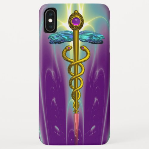 GOLD CADUCEUS MEDICAL SYMBOL Teal Green Purple iPhone XS Max Case