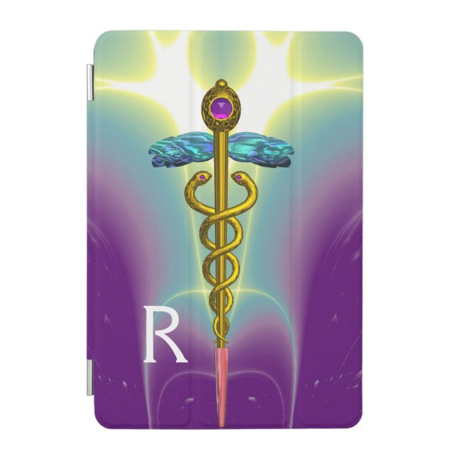 GOLD CADUCEUS MEDICAL SYMBOL ,Teal Green Purple iPad Mini Cover (Front)
