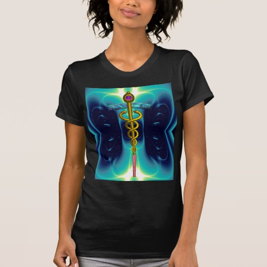 GOLD CADUCEUS MEDICAL SYMBOL, Teal Turquoise Blue T-Shirt