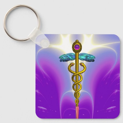 GOLD CADUCEUS MEDICAL SYMBOL Ultra Violet Purple Keychain