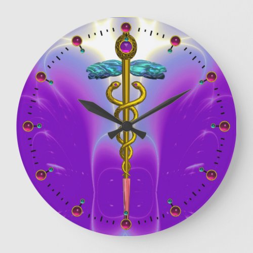 GOLD CADUCEUS Medical Symbol  Ultra Violet Purple Large Clock