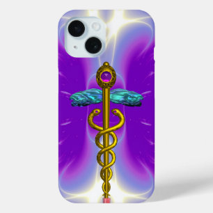 GOLD CADUCEUS MEDICAL SYMBOL ,Violet Purple iPhone 15 Case
