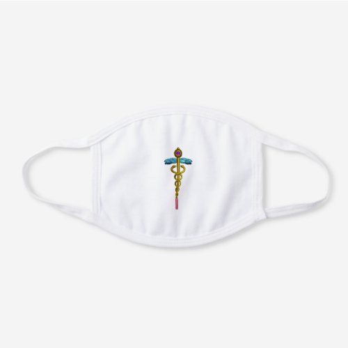 GOLD CADUCEUS MEDICAL SYMBOL WHITE COTTON FACE MASK