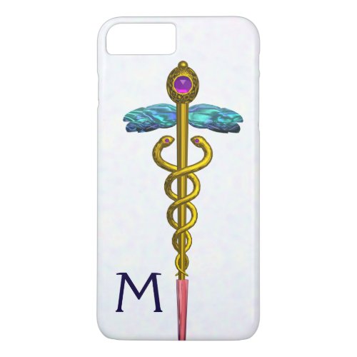 GOLD CADUCEUS MEDICAL SYMBOL White Monogram iPhone 8 Plus7 Plus Case