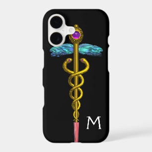 GOLD CADUCEUS MONOGRAM ,Black iPhone 17 Case