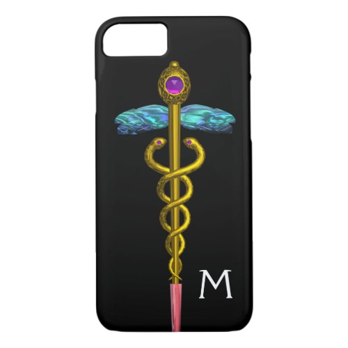 GOLD CADUCEUS MONOGRAM Black iPhone 87 Case