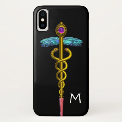 GOLD CADUCEUS MONOGRAM Black iPhone X Case