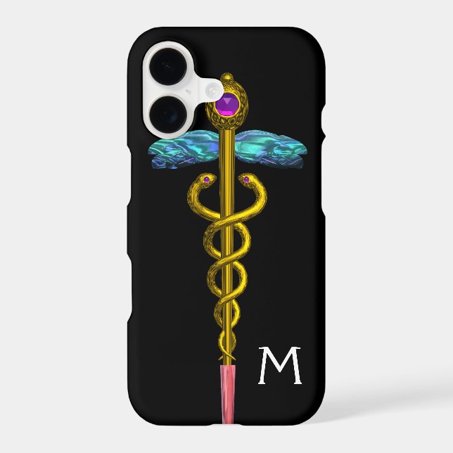 GOLD CADUCEUS MONOGRAM ,Black Iphone Case (Back)