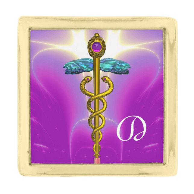 GOLD CADUCEUS MONOGRAM FINISH LAPEL PIN (Front)