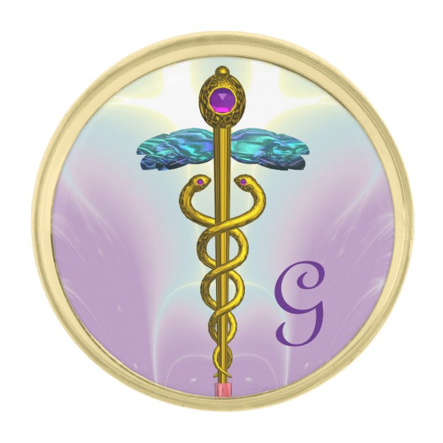 GOLD CADUCEUS MONOGRAM FINISH LAPEL PIN (Front)