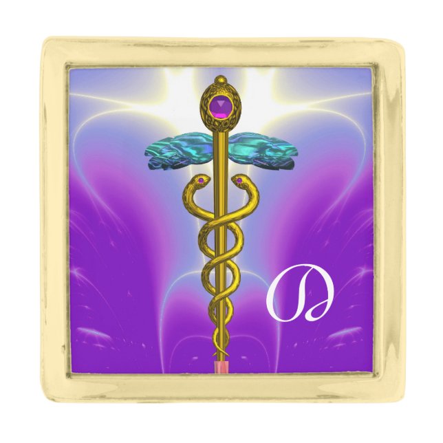 GOLD CADUCEUS MONOGRAM FINISH LAPEL PIN (Front)