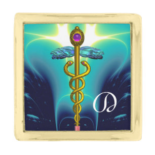 GOLD CADUCEUS MONOGRAM FINISH LAPEL PIN