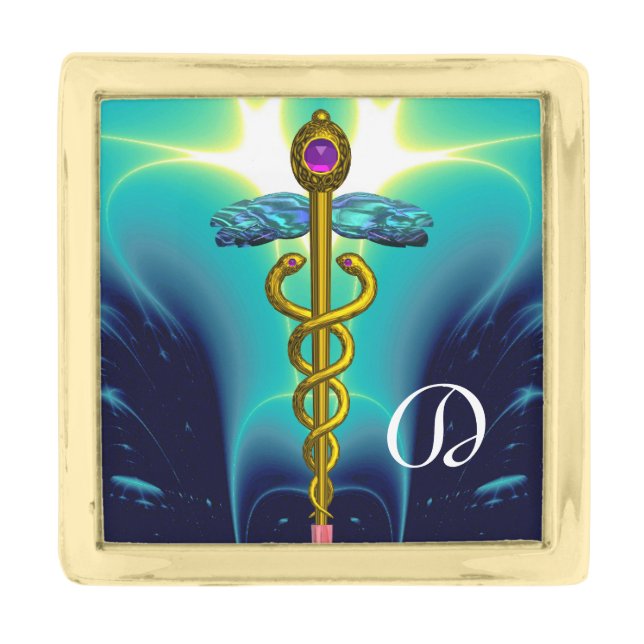 GOLD CADUCEUS MONOGRAM FINISH LAPEL PIN (Front)