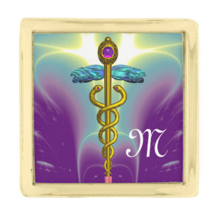 GOLD CADUCEUS MONOGRAM FINISH LAPEL PIN