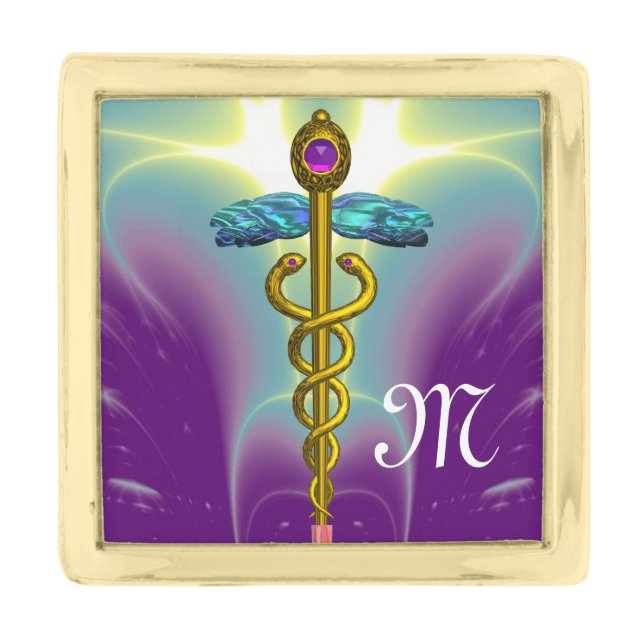 GOLD CADUCEUS MONOGRAM FINISH LAPEL PIN (Front)