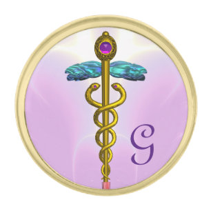 GOLD CADUCEUS MONOGRAM GOLD FINISH LAPEL PIN