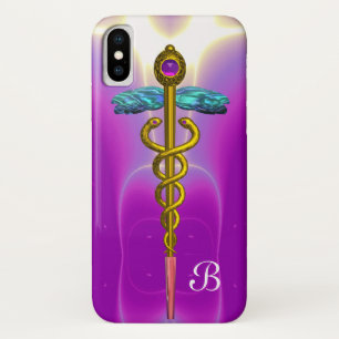 GOLD CADUCEUS MONOGRAM ,Pink Fuchsia iPhone X Case