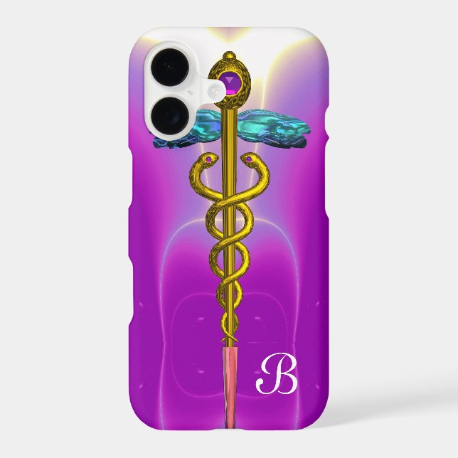 GOLD CADUCEUS MONOGRAM ,Pink Fuchsia Iphone Case (Back)