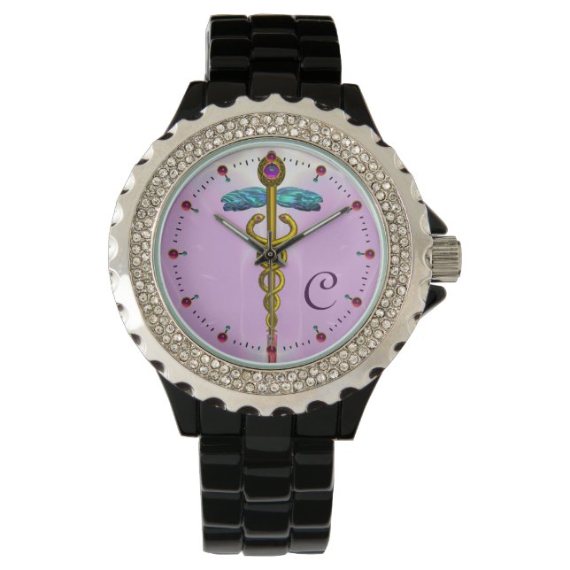 GOLD CADUCEUS MONOGRAM ,Pink,Lilac Watch (Front)