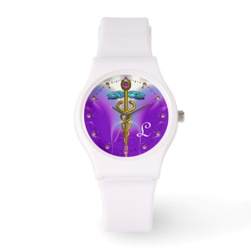 GOLD CADUCEUS MONOGRAM Purple Teal Watch