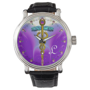 GOLD CADUCEUS MONOGRAM ,Purple Teal Watch