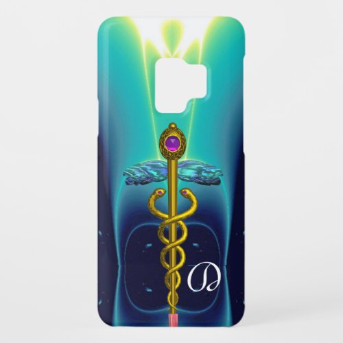 GOLD CADUCEUS MONOGRAM Teal Aqua blue Case_Mate Samsung Galaxy S9 Case