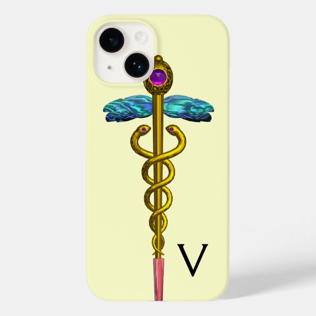 GOLD CADUCEUS MONOGRAM,White Case-Mate iPhone Case (Back)