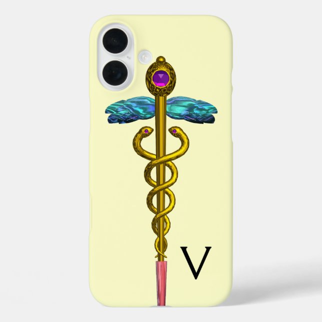 GOLD CADUCEUS MONOGRAM,White Case-Mate iPhone Case (Back)