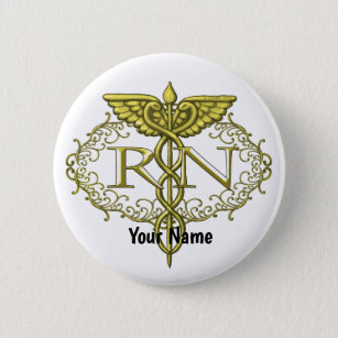 gold caduceus Nurse custom name pin