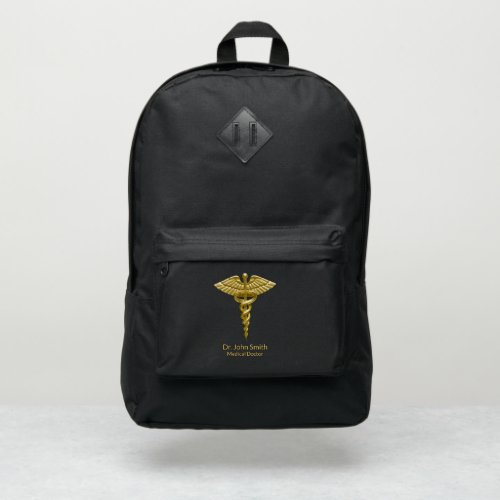 Gold Caduceus on Black Classy Medical Port Authority Backpack