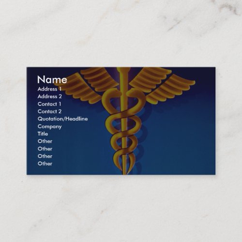 Gold caduceus over blue medical background business card templates