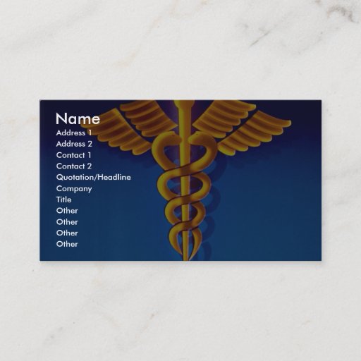 Customizable Gold caduceus over blue medical background business card templates