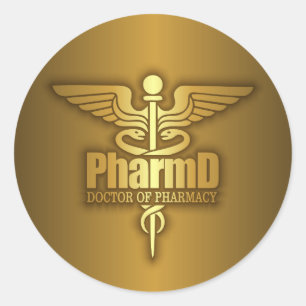 Gold Caduceus (PharmD) Classic Round Sticker