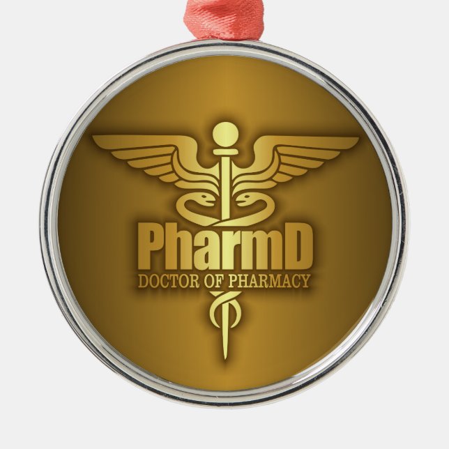 Gold Caduceus (PharmD) Metal Ornament (Front)